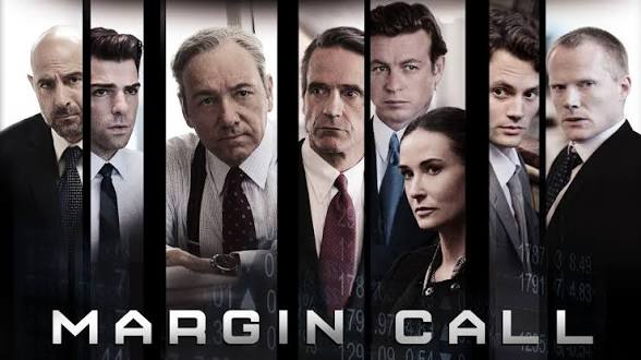 Promotional image for the film Margin Call showing the cast in dark suits