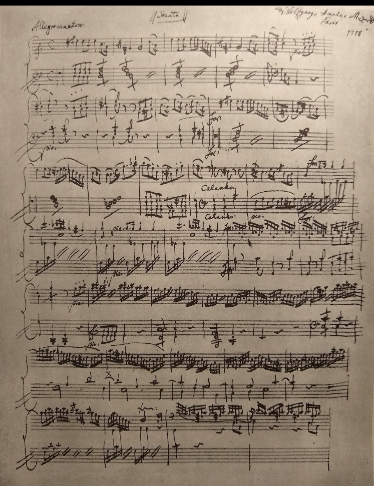 Mozart's handwritten sonata manuscript